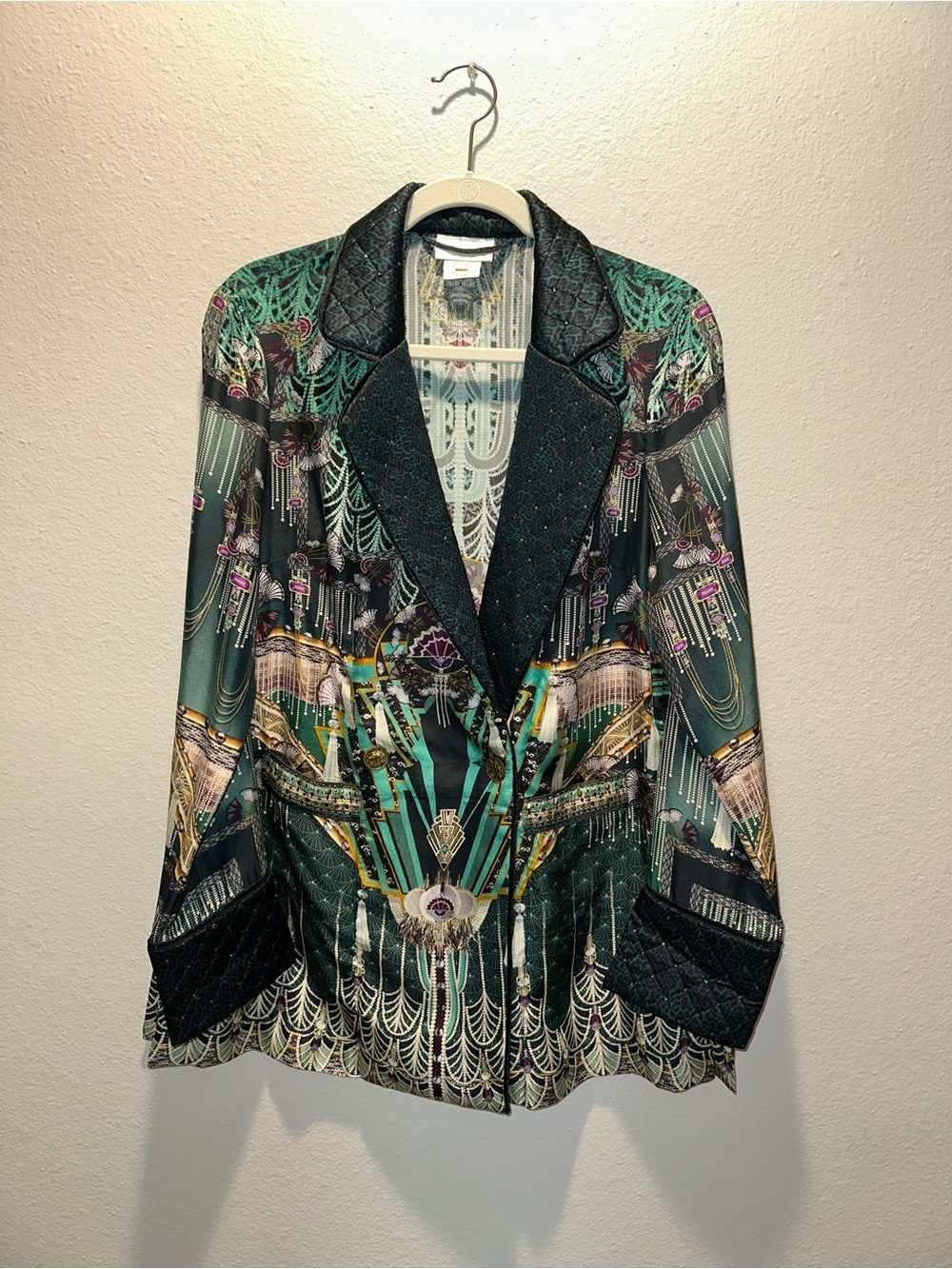 Camilla "Fitsgeralds Flapper" green silk art deco quilted jacket top M NO BELT - Picture 4 of 11